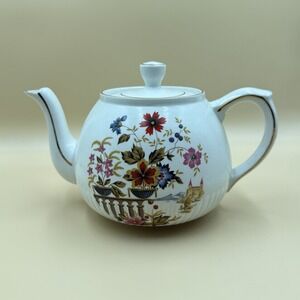 Ellgreave Wood & Sons Floral Teapot Genuine Ironstone Vintage England Cottage